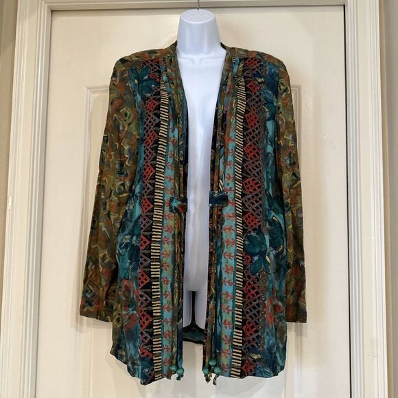 VTG In Group Ltd Women Sz 10 (L) Bohemian Hippie Fest Green Lagenlook Geometric - Picture 1 of 11